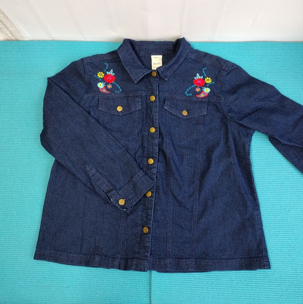 Vintage Blair Women's Embroidered Floral Button Up Jacket Size L